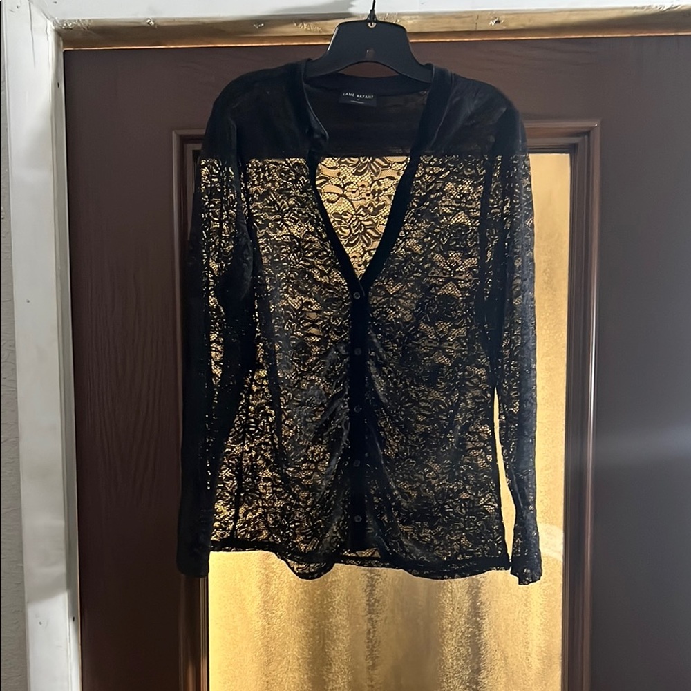 Lane Bryant Sheer Black Lace Top